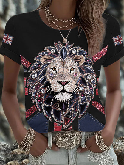 Women's UK Flag Lion Printed T-shirt