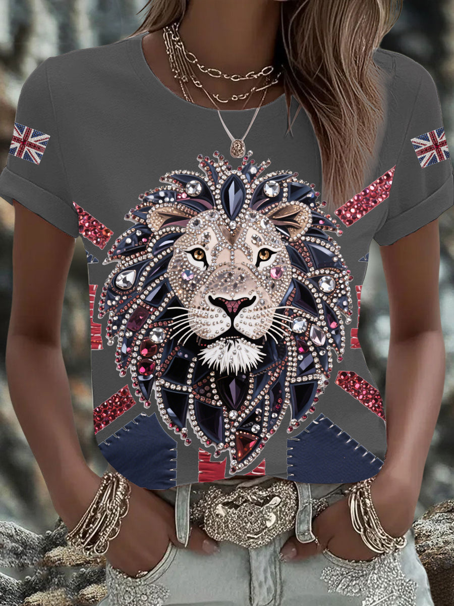 Women's UK Flag Lion Printed T-shirt