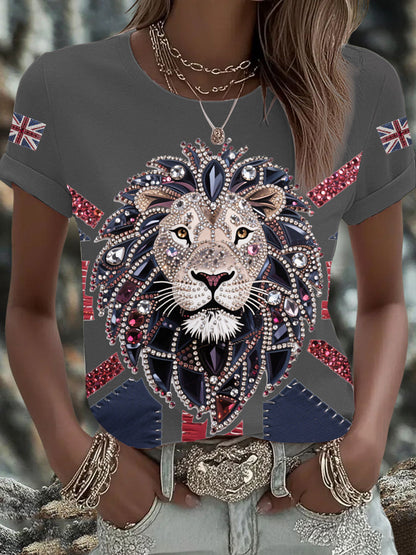 Women's UK Flag Lion Printed T-shirt