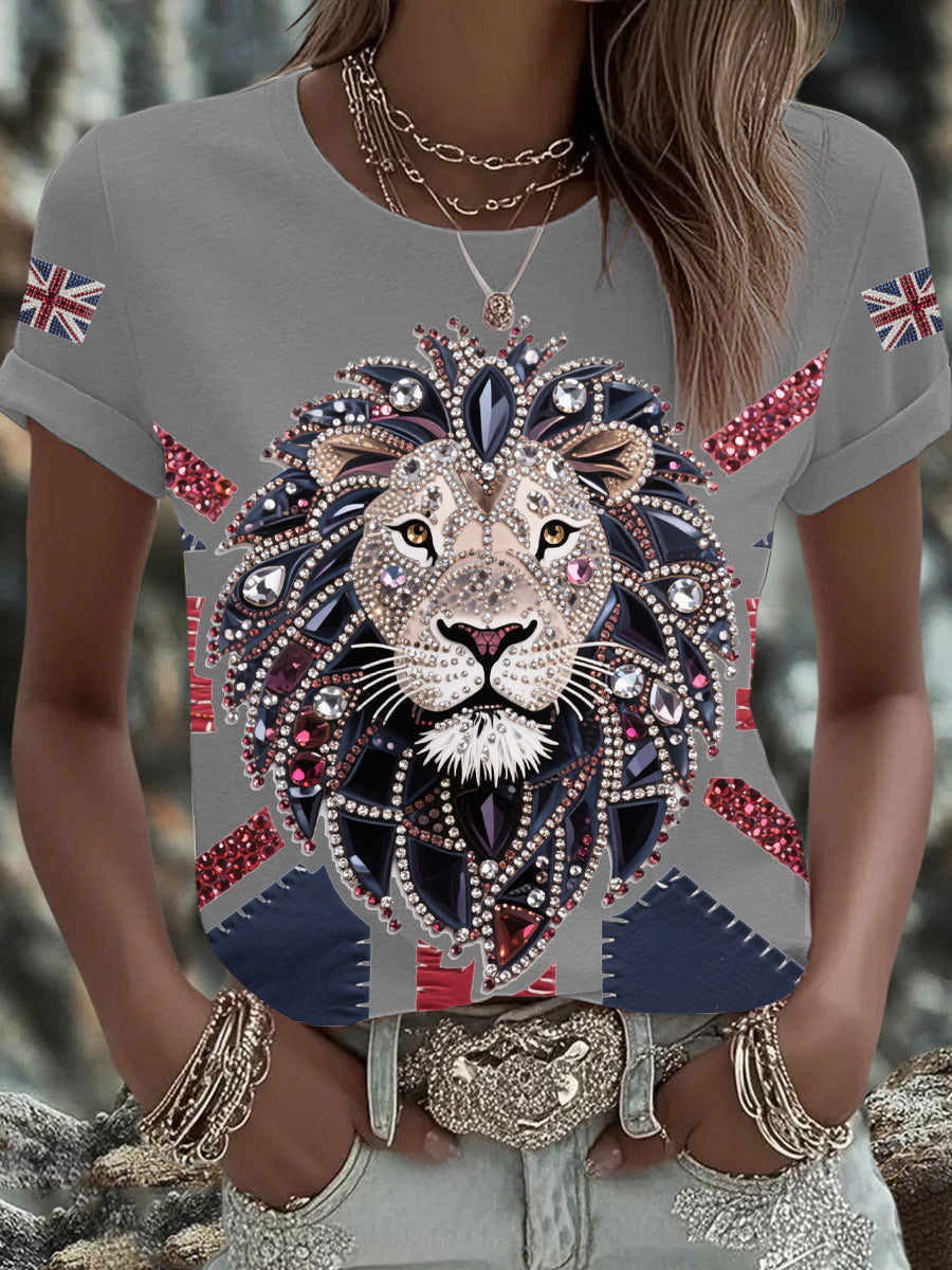 Women's UK Flag Lion Printed T-shirt