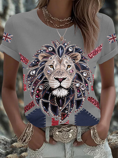 Women's UK Flag Lion Printed T-shirt