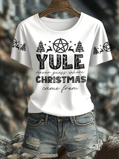 Women's UK Yule Stonehenge Happy Solstice Printed T-Shirt