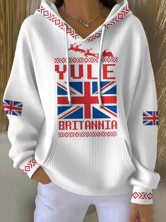 Women's UK Yule Stonehenge Happy Solstice Printed Hoodie