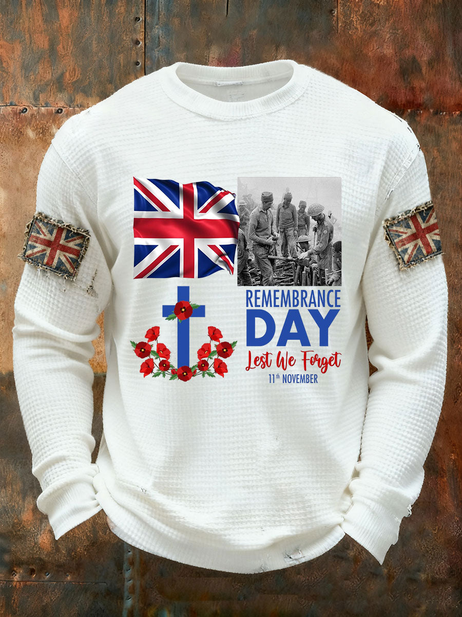 Men's Remembrance Day Lest We Forget Waffle Long Sleeve T-Shirt