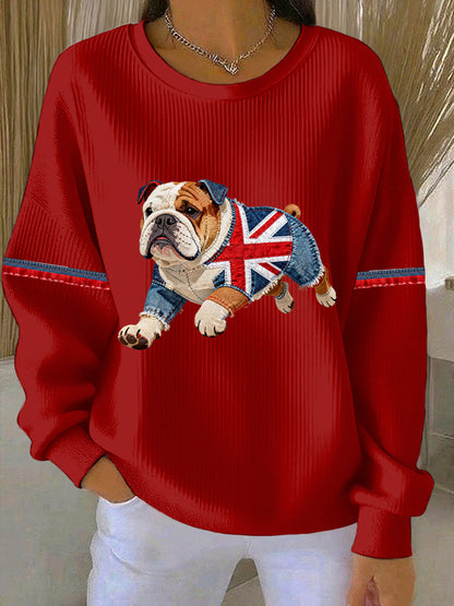 Women's British Style Bulldog  Print Casual Sweatshirt