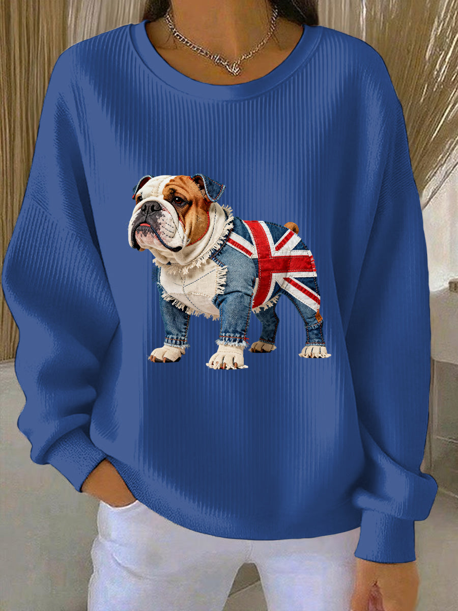 Women's British Style Bulldog Print Casual Sweatshirt