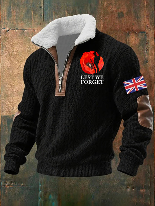 Men's Remembrance Day Lest We Forget Baggy Zip-up  Hoodie