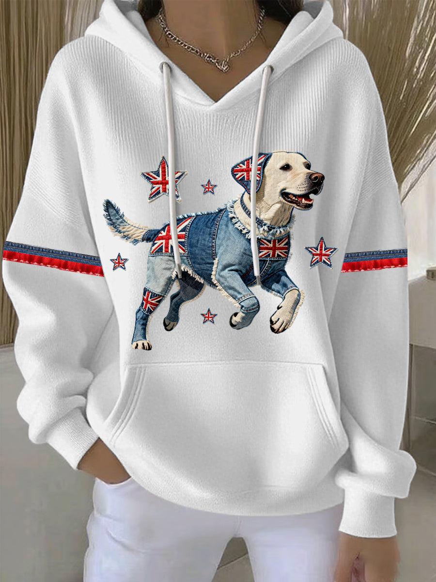 Women's British Style Labrador Print Casual Hoodie