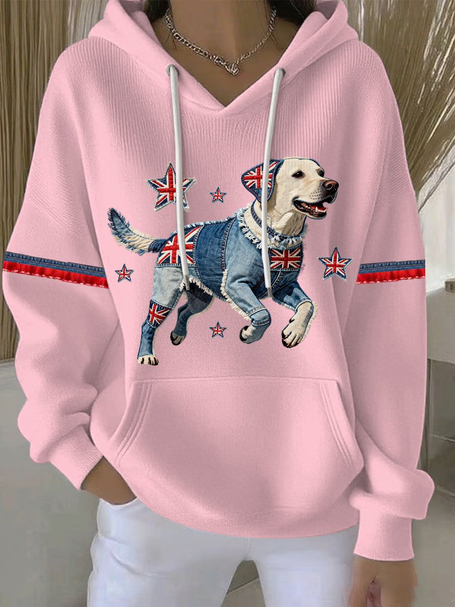 Women's British Style Labrador Print Casual Hoodie