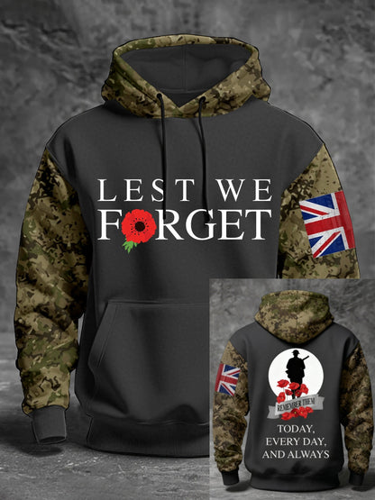 Men's 11th November Remembrance Day LEST WE'S FORGET Poppy Remembrance Hoodie