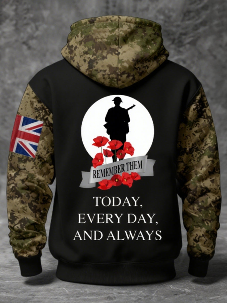 Men's 11th November Remembrance Day LEST WE'S FORGET Poppy Remembrance Hoodie