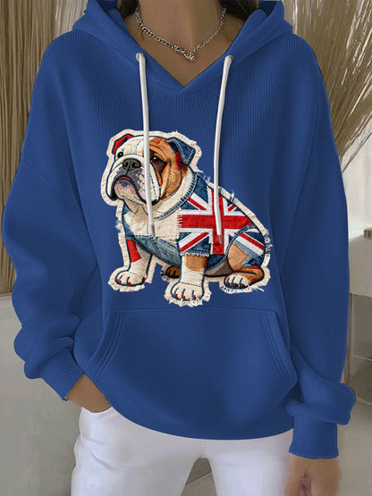 Women's British Style Bulldog Print Casual Hoodie