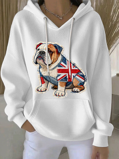 Women's British Style Bulldog Print Casual Hoodie