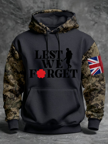 Men's 11th November Remembrance Day LEST WE'S FORGET Poppy Remembrance Hoodie