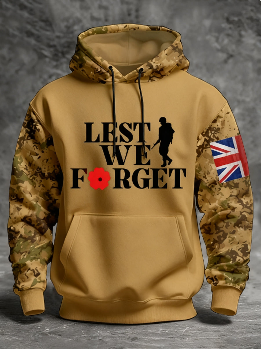 Men's 11th November Remembrance Day LEST WE'S FORGET Poppy Remembrance Hoodie