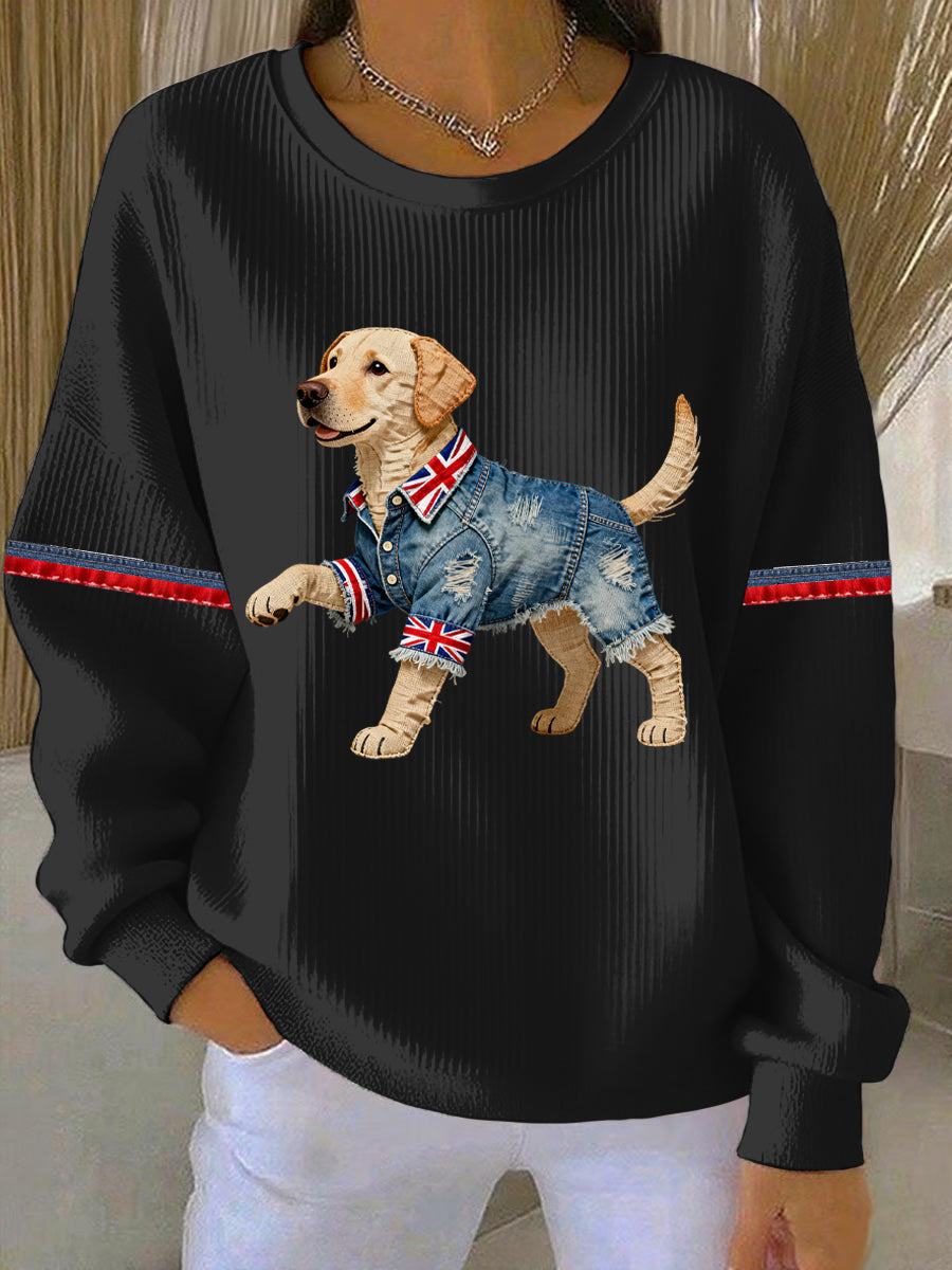 Women's British Style Labrador  Print Casual Sweatshirt