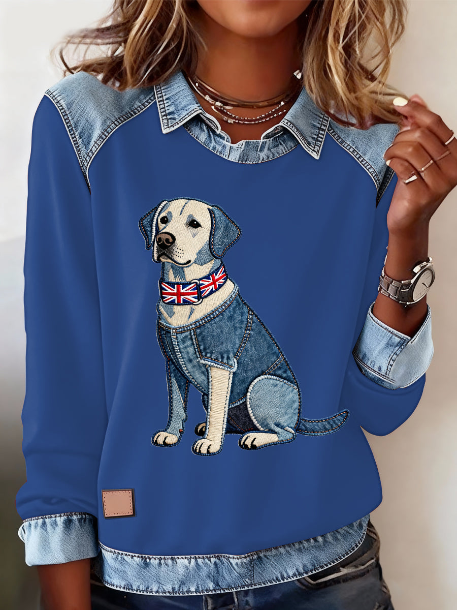 Women's British Style Labrador Labrador Print Casual Top