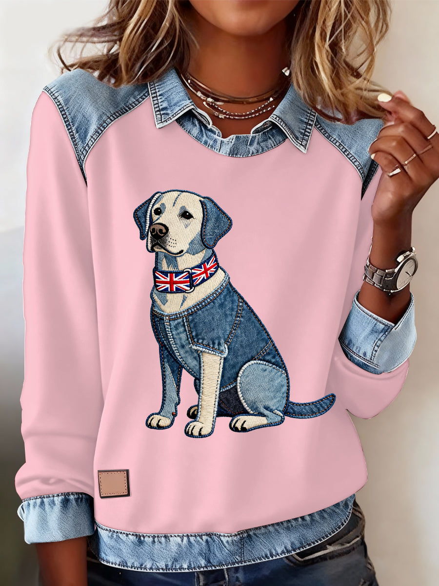 Women's British Style Labrador Labrador Print Casual Top