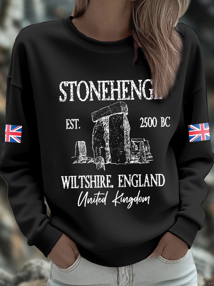 Women's UK Yule Stonehenge Happy Solstice Printed Sweatshirt