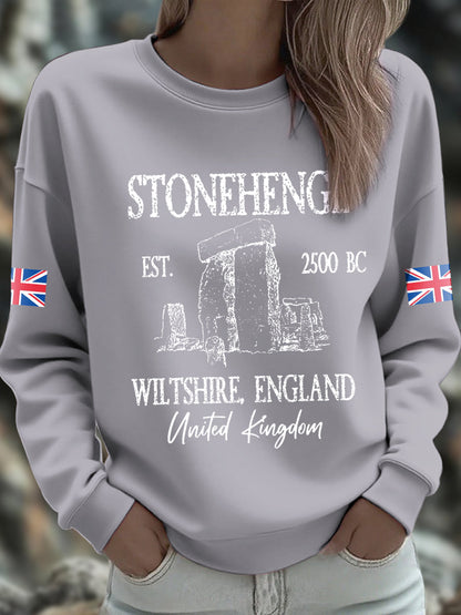 Women's UK Yule Stonehenge Happy Solstice Printed Sweatshirt