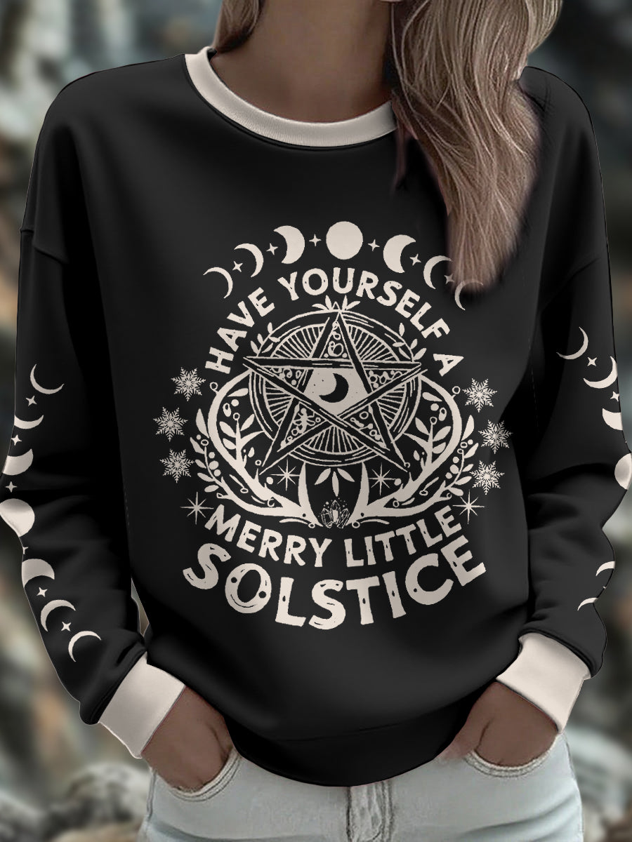 Women's UK Yule Stonehenge Happy Solstice Printed Sweatshirt