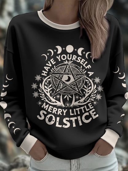 Women's UK Yule Stonehenge Happy Solstice Printed Sweatshirt