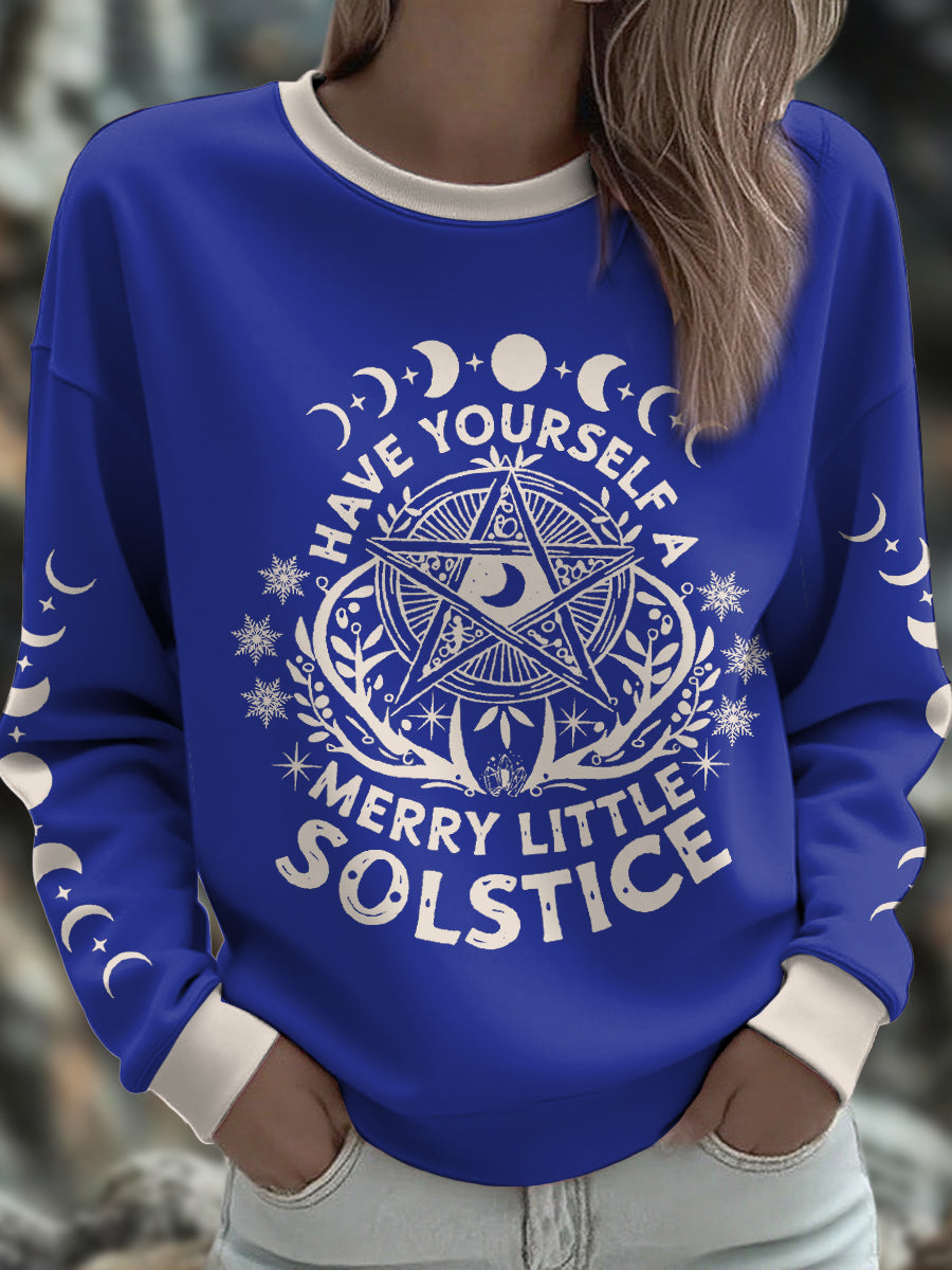 Women's UK Yule Stonehenge Happy Solstice Printed Sweatshirt