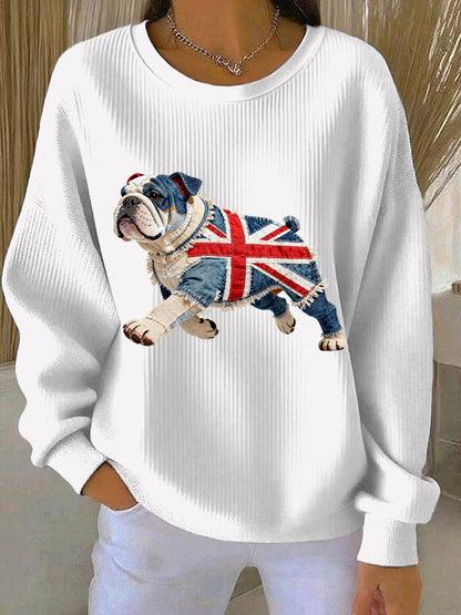 Women's British Style Bulldog Print Casual Sweatshirt