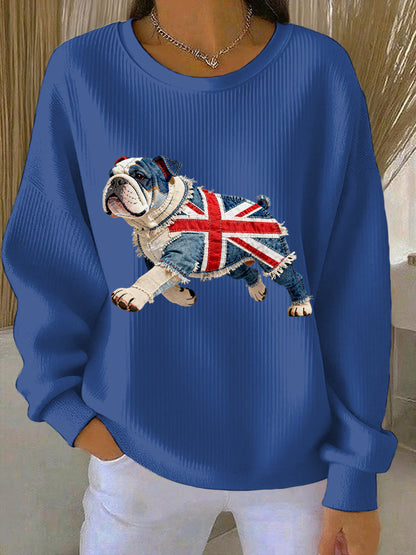 Women's British Style Bulldog Print Casual Sweatshirt