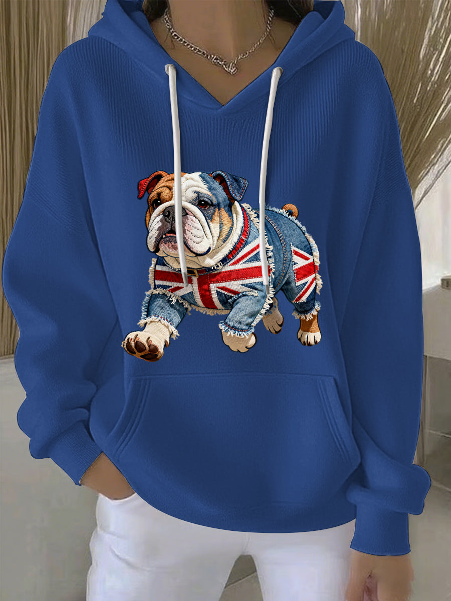 Women's British Style Bulldog Print Casual Hoodie