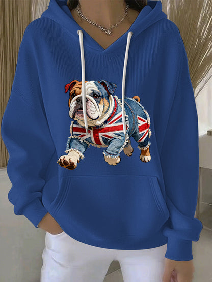 Women's British Style Bulldog Print Casual Hoodie