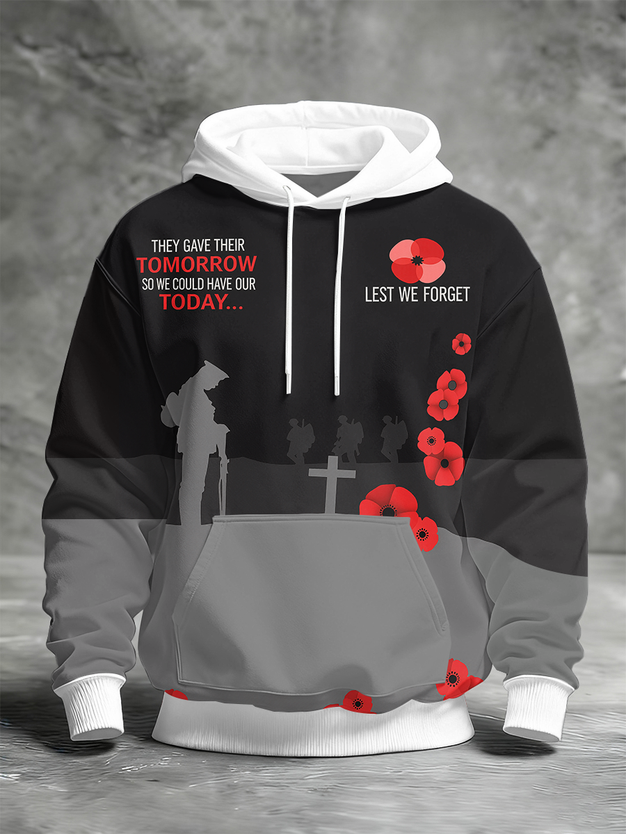 Men's Remembrance Day Lest We Forget Printed Hoodie