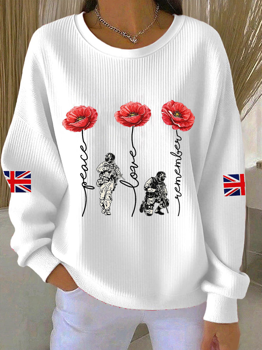 Women's Remembrance Day Lest We Forget Ribbed Round-Neck Sweatshirt