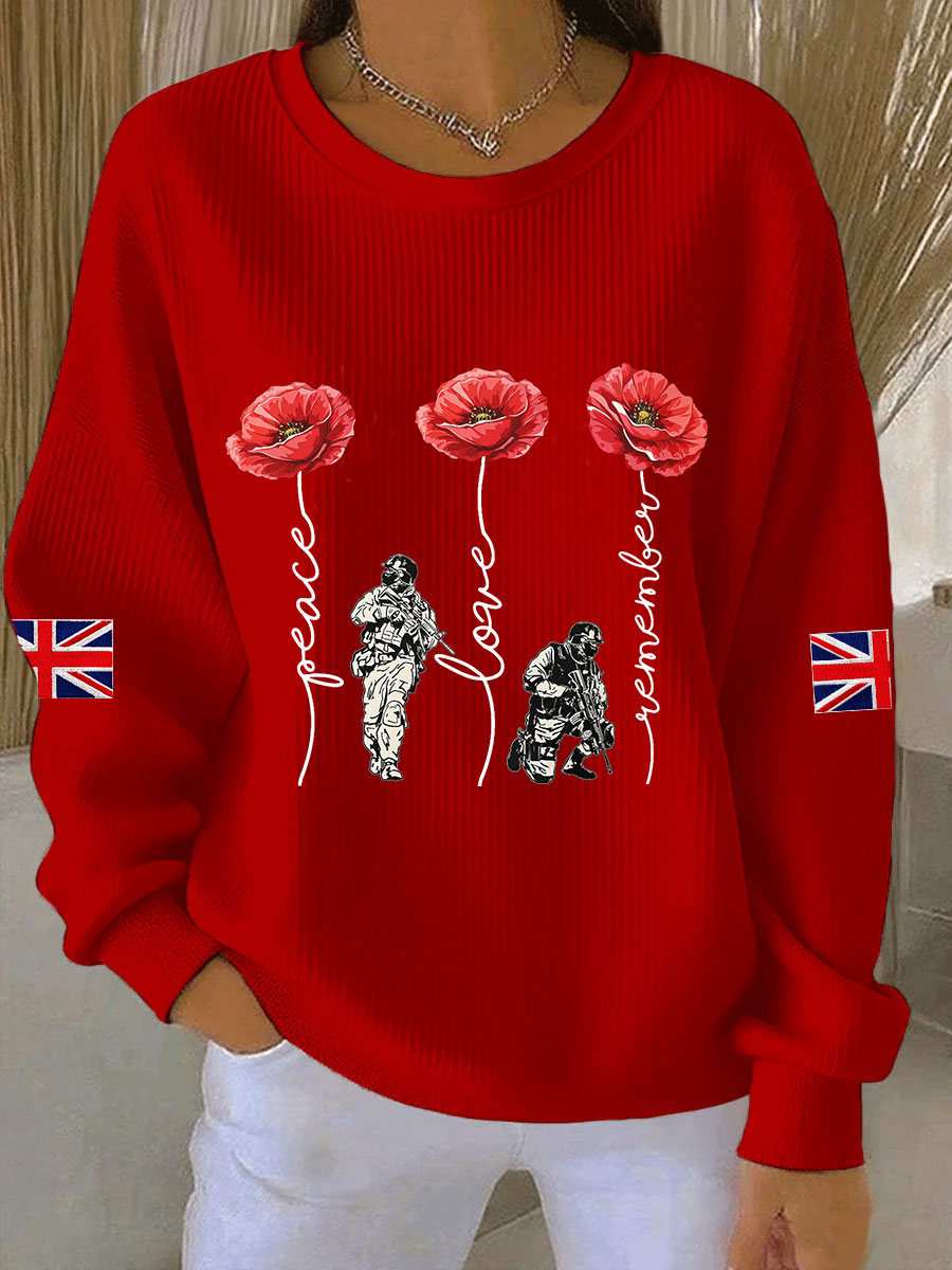Women's Remembrance Day Lest We Forget Ribbed Round-Neck Sweatshirt