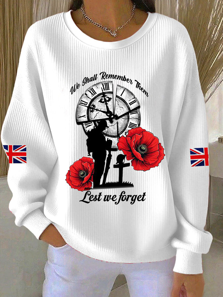 Women's Remembrance Day Lest We Forget Ribbed Round-Neck Sweatshirt