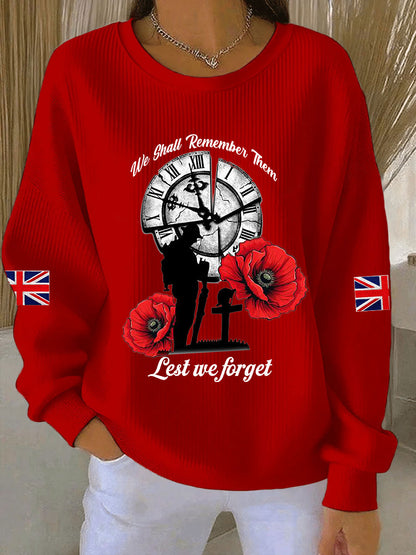 Women's Remembrance Day Lest We Forget Ribbed Round-Neck Sweatshirt