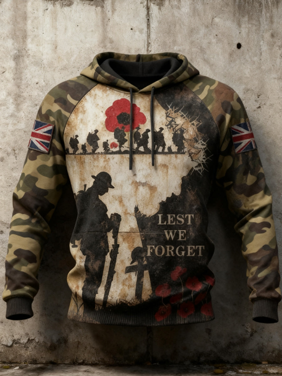 Men's 11th November Remembrance Day LEST WE'S FORGET Poppy Remembrance Hoodie