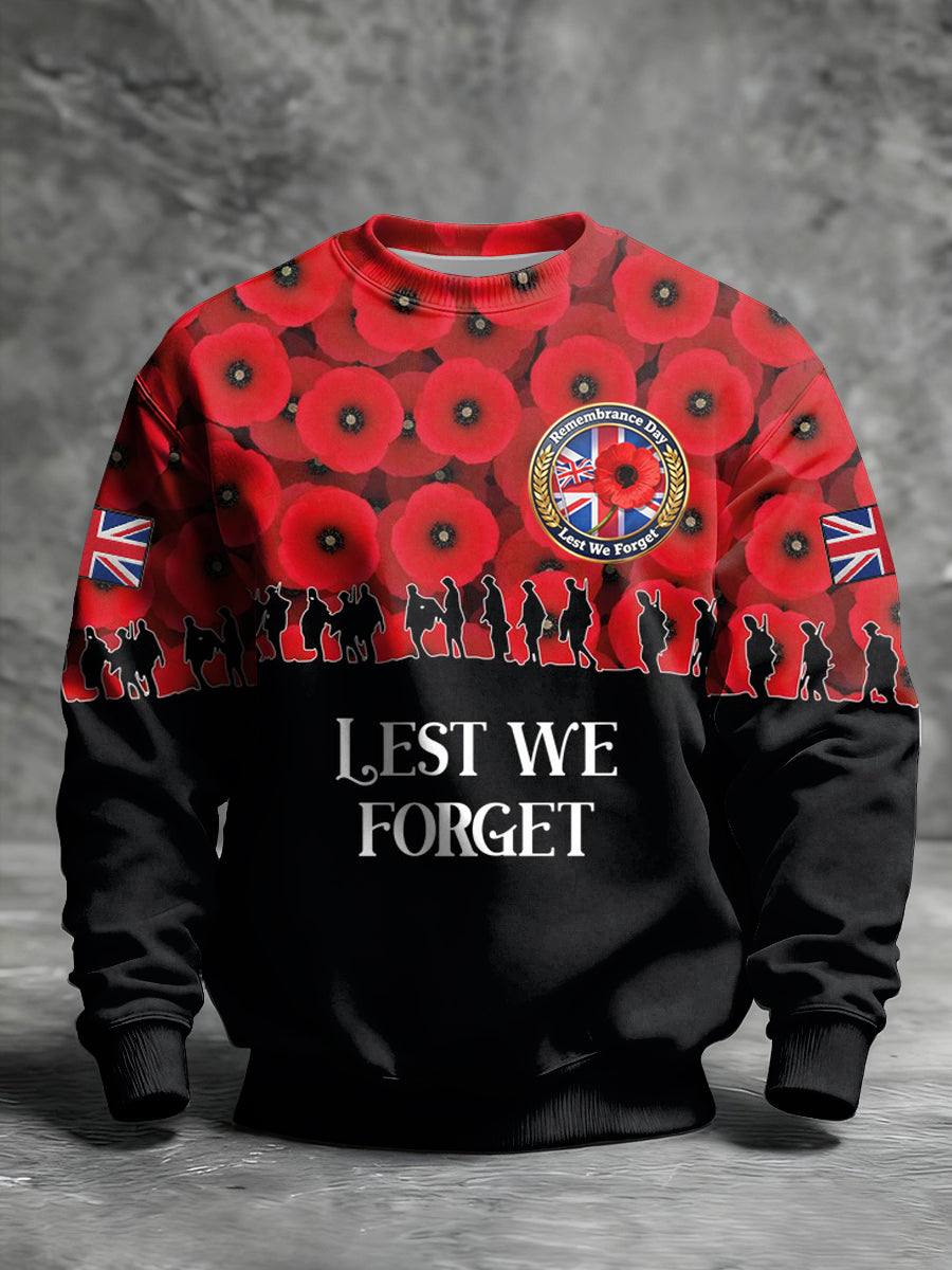 Men's Remembrance Day Lest We Forget Printed Crew Neck Sweatshirt