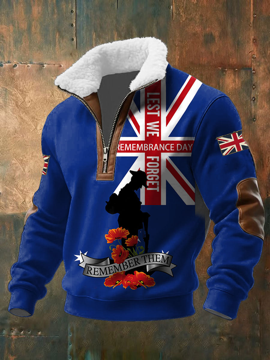 Men's Remembrance Day Lest We Forget Baggy Zip-up Hoodie