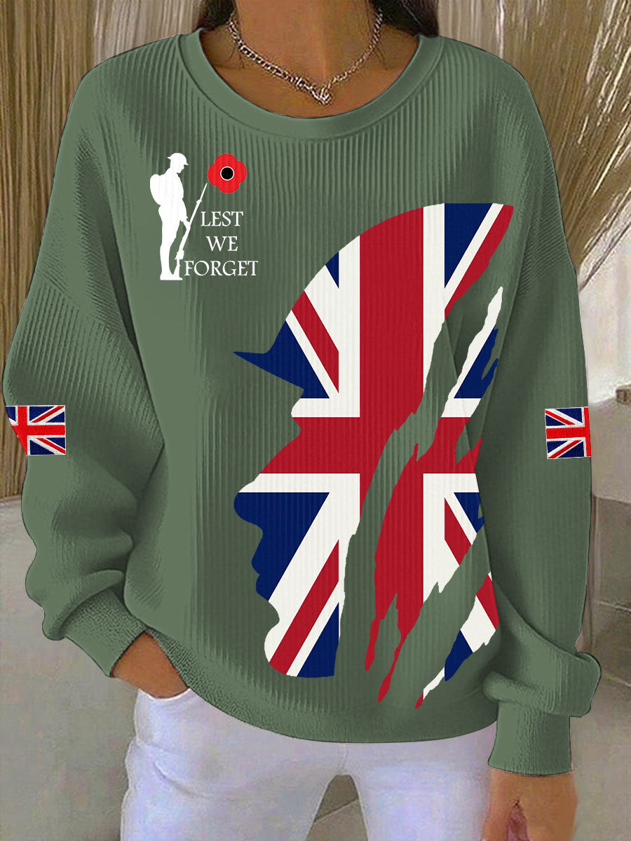 Women's Remembrance Day Lest We Forget Ribbed Round-Neck Sweatshirt