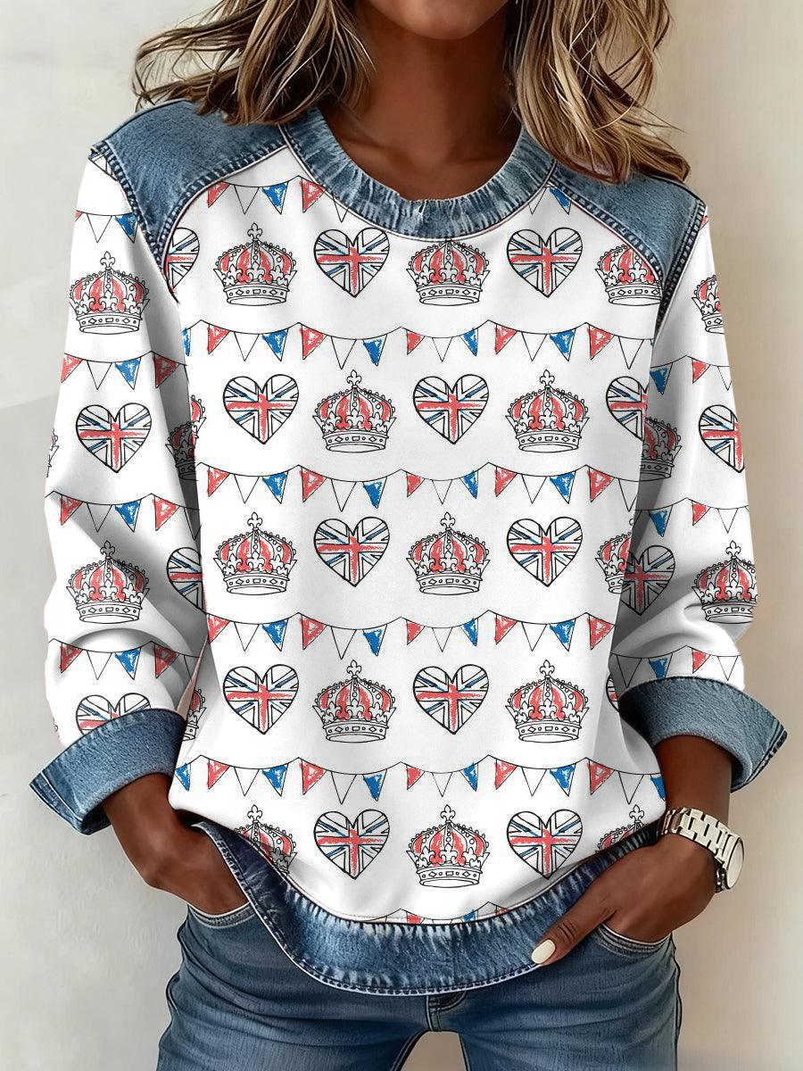 Women's British Style Pattern Patchwork Art Sweatshirt