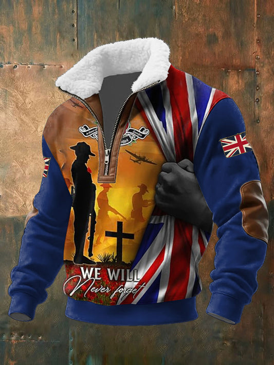 Men's Remembrance Day Lest We Forget Baggy Zip-up Hoodie