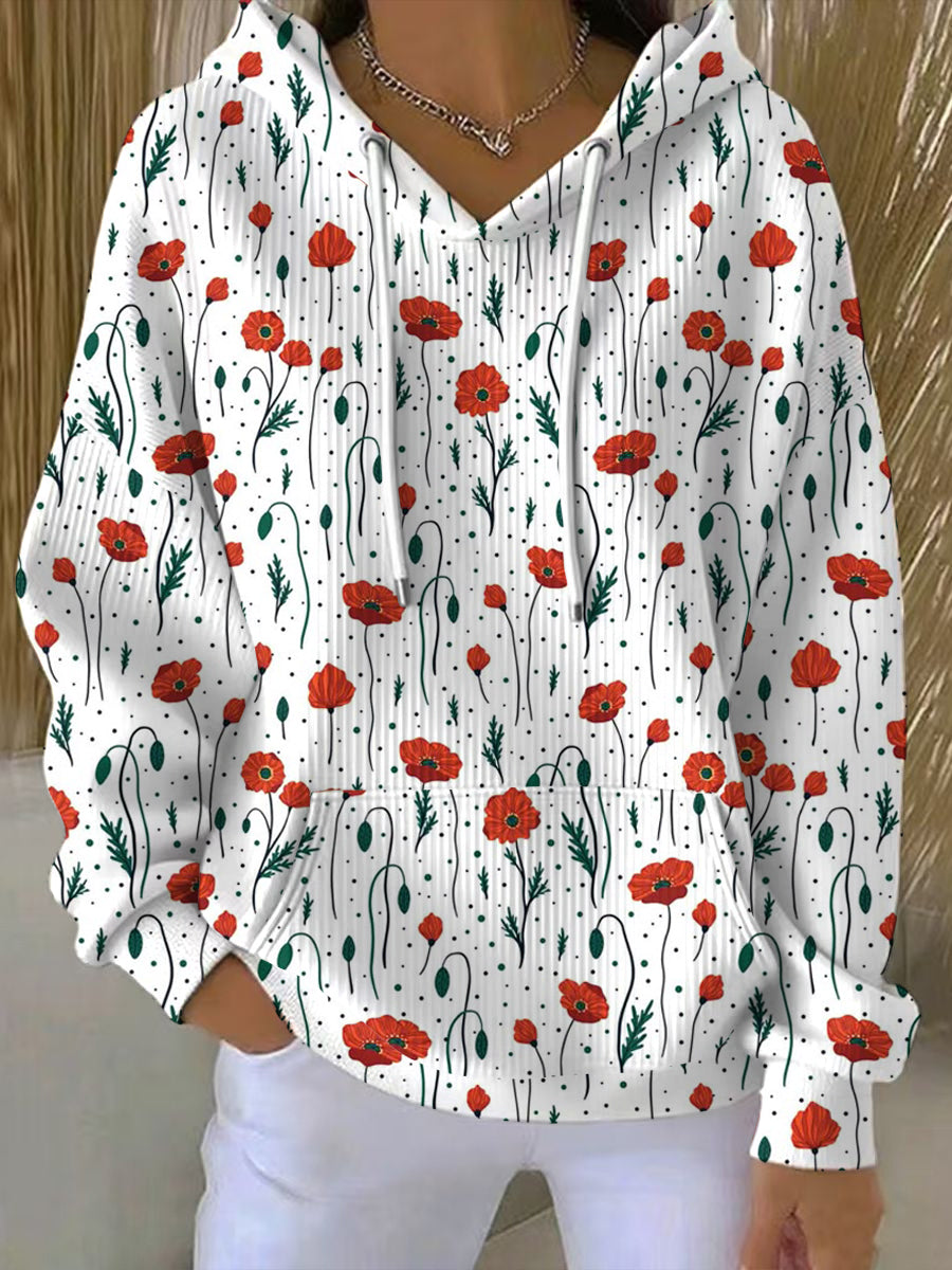 Women's Remembrance Day Poppy Floral Printed Hoodie