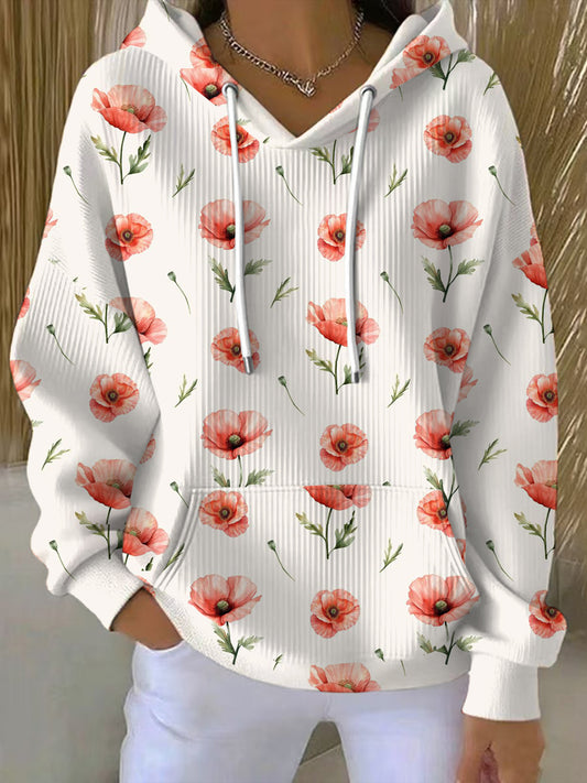 Women's Remembrance Day Poppy Floral Printed Hoodie