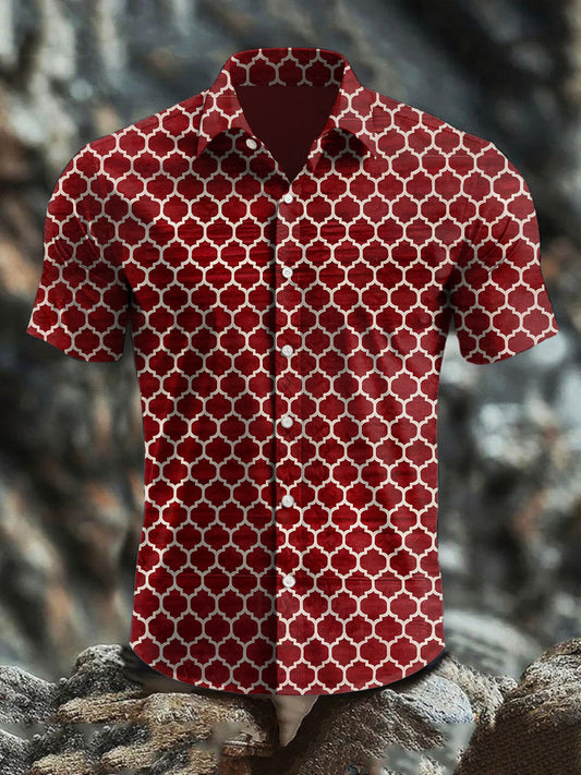 Men's  Retro Christmas Tartan Art Abstract Print Casual Cotton Short Sleeve Shirt