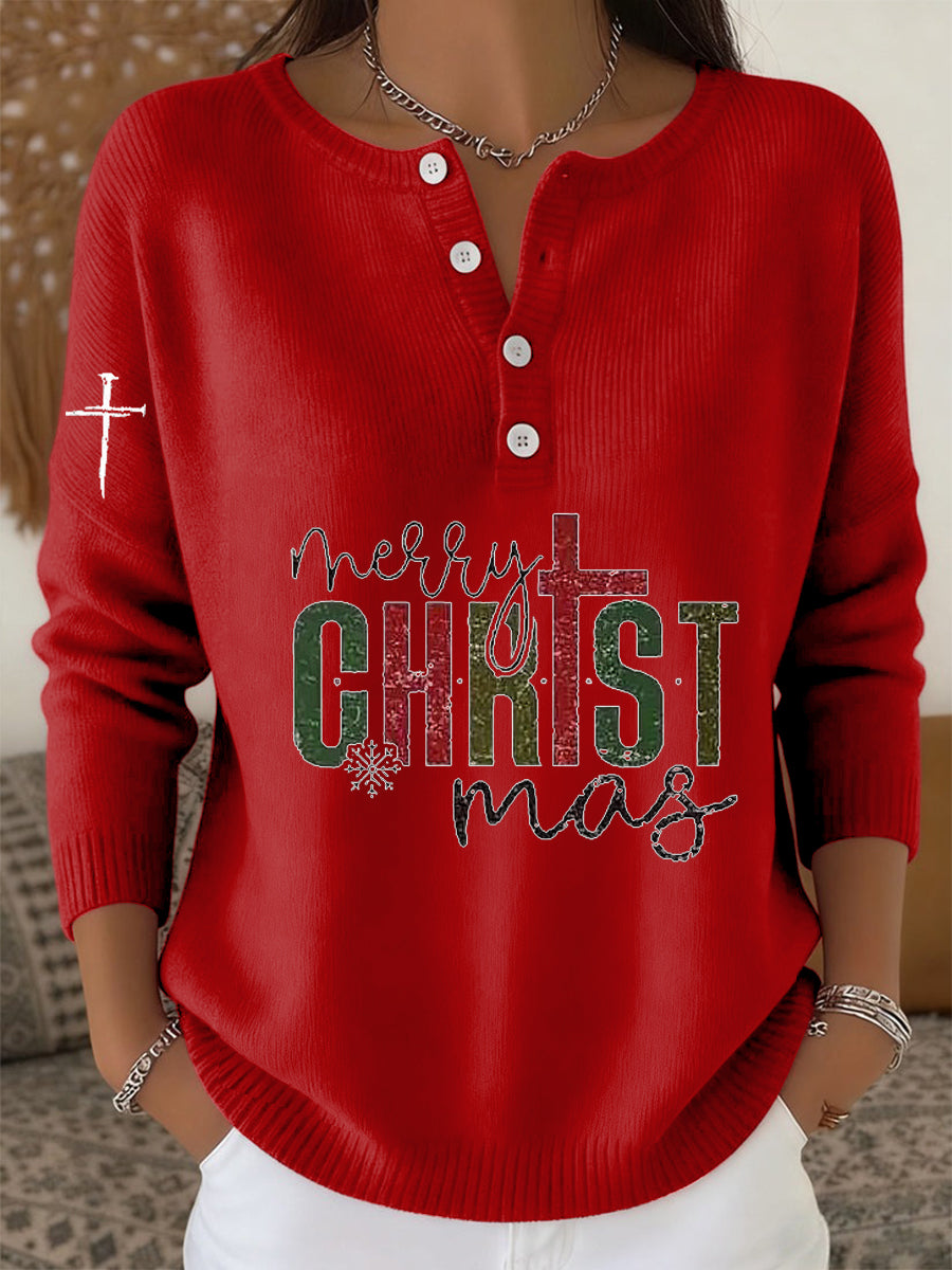 Women's Retro Faith Christmas Jesus Print Long-sleeve Sweater