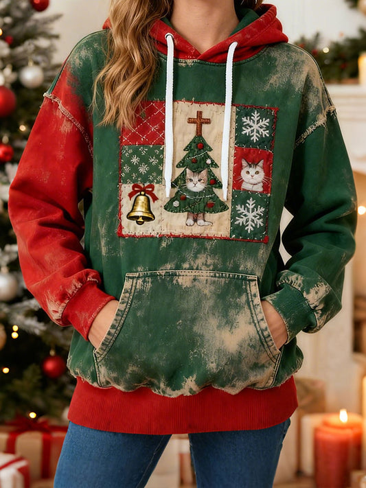 Women's Christmas Cat Print Hoodies