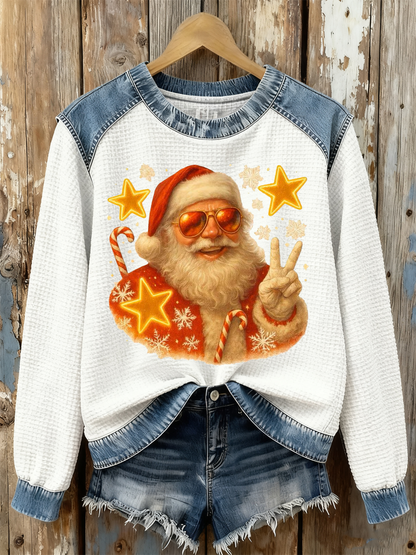 Women's Santa Claus Print Waffle Sweatshirt
