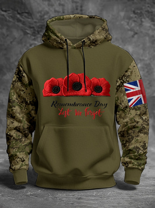 Men's 11th November Remembrance Day LEST WE'S FORGET Poppy Remembrance Hoodie