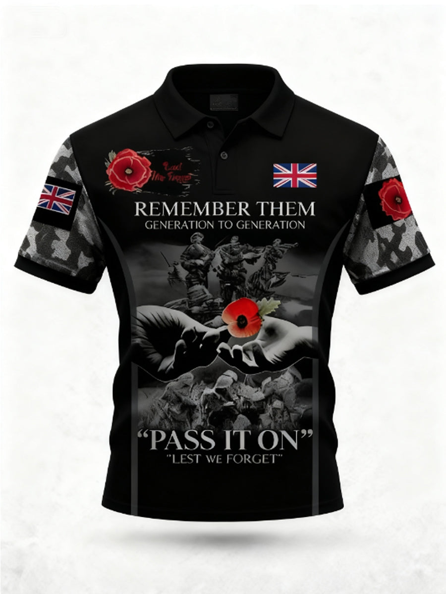 Men's 1th November Remembrance Day LEST WE'S FORGET Poppy Remembrance polo shirt